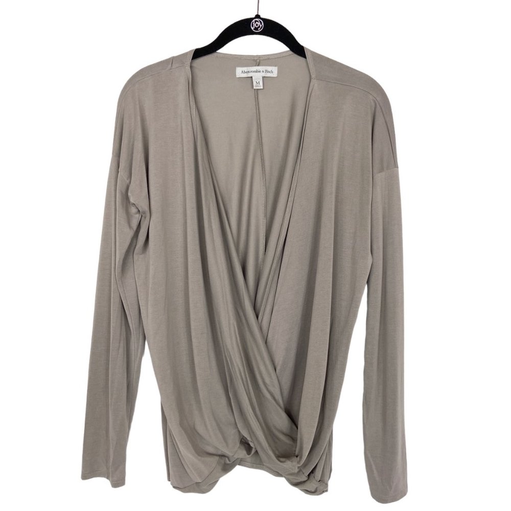 Abercrombie Fitch Ballet Top Long Sleeve Wrap Top Gray Beige Women's M